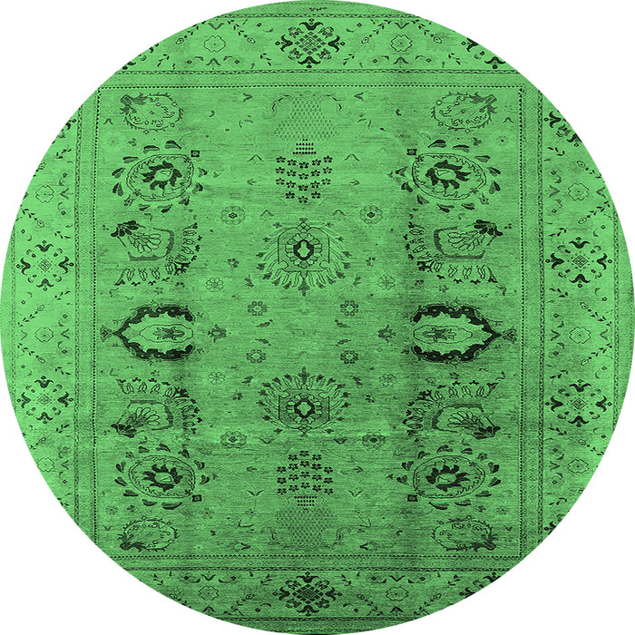 Round Oriental Emerald Green Industrial Rug, urb3031emgrn