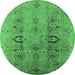 Round Oriental Emerald Green Industrial Rug, urb3031emgrn