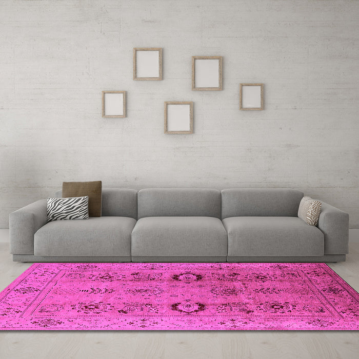 Machine Washable Oriental Pink Industrial Rug in a Living Room, wshurb3031pnk