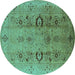 Round Machine Washable Oriental Turquoise Industrial Area Rugs, wshurb3031turq