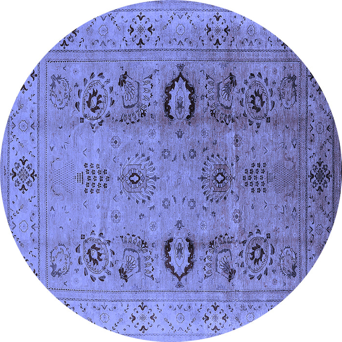 Round Machine Washable Oriental Blue Industrial Rug, wshurb3031blu