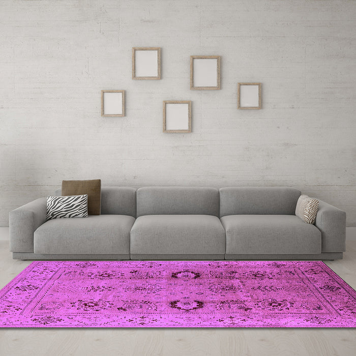 Machine Washable Oriental Purple Industrial Area Rugs in a Living Room, wshurb3031pur