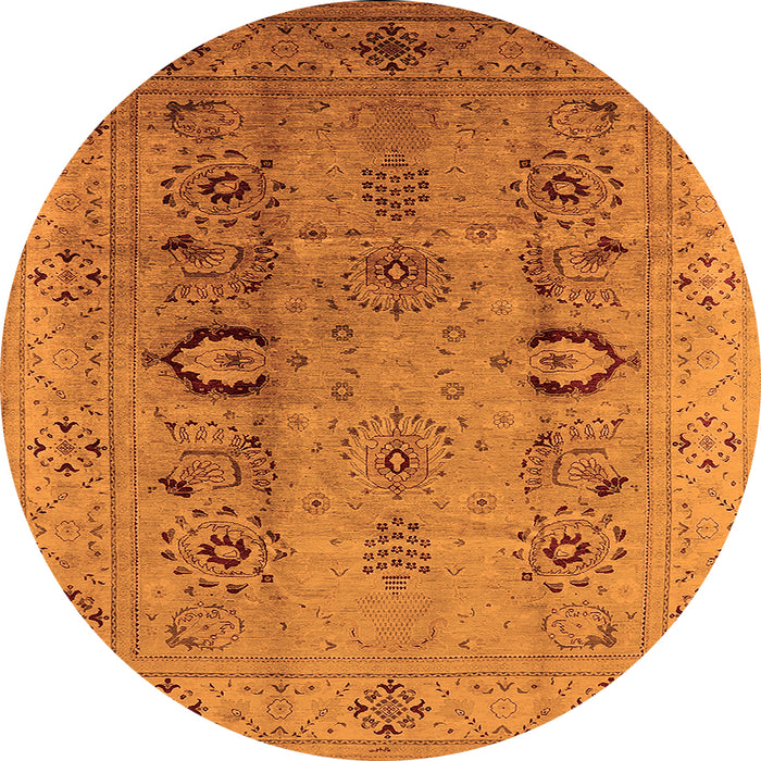 Round Machine Washable Oriental Orange Industrial Area Rugs, wshurb3031org
