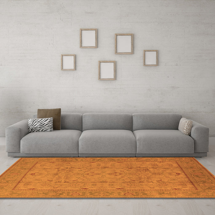 Machine Washable Oriental Orange Industrial Area Rugs in a Living Room, wshurb3032org