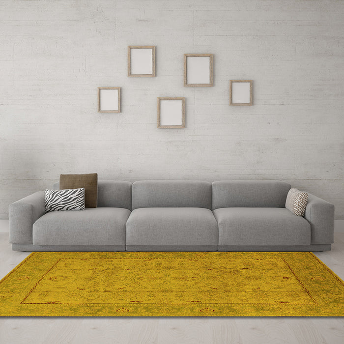 Machine Washable Oriental Yellow Industrial Rug in a Living Room, wshurb3032yw