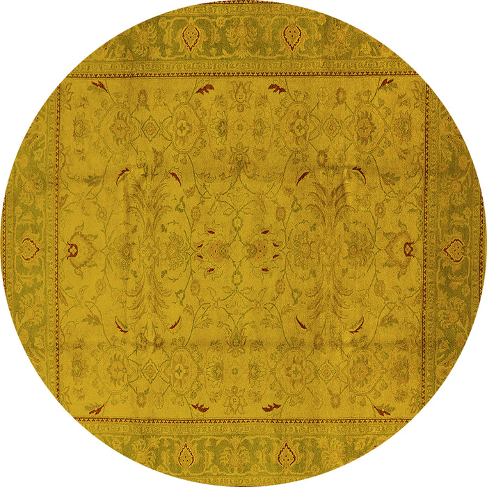 Round Machine Washable Oriental Yellow Industrial Rug, wshurb3032yw