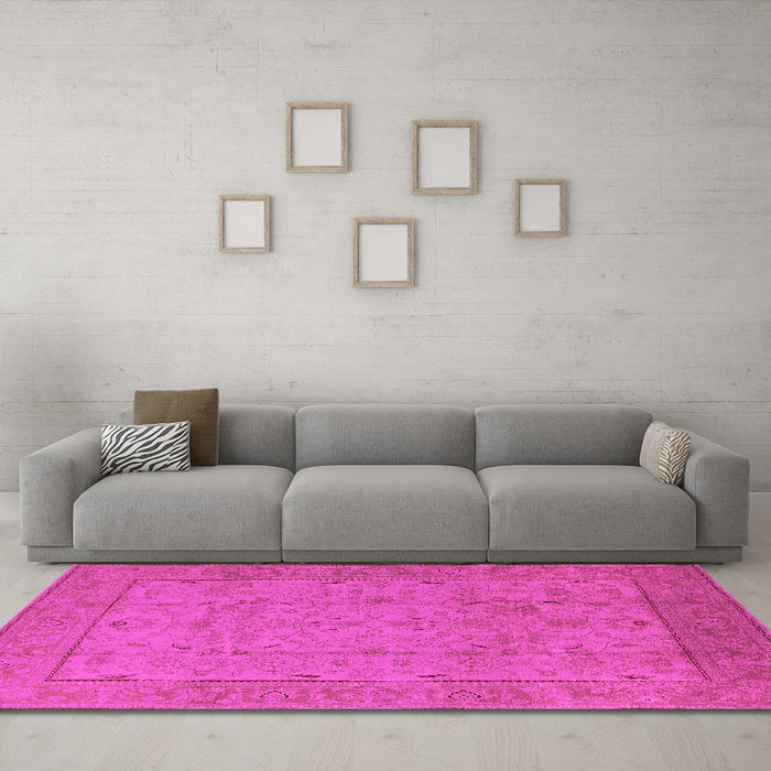 Machine Washable Oriental Pink Industrial Rug in a Living Room, wshurb3032pnk