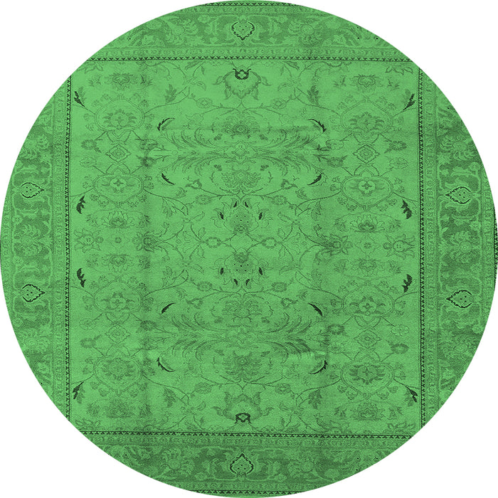 Round Machine Washable Oriental Emerald Green Industrial Area Rugs, wshurb3032emgrn