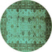 Round Machine Washable Oriental Turquoise Industrial Area Rugs, wshurb3033turq