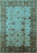 Machine Washable Oriental Light Blue Industrial Rug, wshurb3033lblu