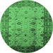 Round Machine Washable Oriental Emerald Green Industrial Area Rugs, wshurb3033emgrn