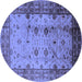 Round Machine Washable Oriental Blue Industrial Rug, wshurb3033blu