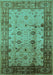 Machine Washable Oriental Turquoise Industrial Area Rugs, wshurb3033turq