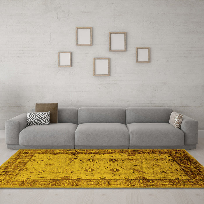 Machine Washable Oriental Yellow Industrial Rug in a Living Room, wshurb3033yw