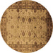 Round Machine Washable Oriental Brown Industrial Rug, wshurb3033brn