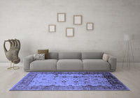 Machine Washable Oriental Blue Industrial Rug, wshurb3033blu