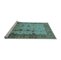 Sideview of Machine Washable Oriental Light Blue Industrial Rug, wshurb3033lblu