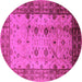 Round Machine Washable Oriental Pink Industrial Rug, wshurb3033pnk