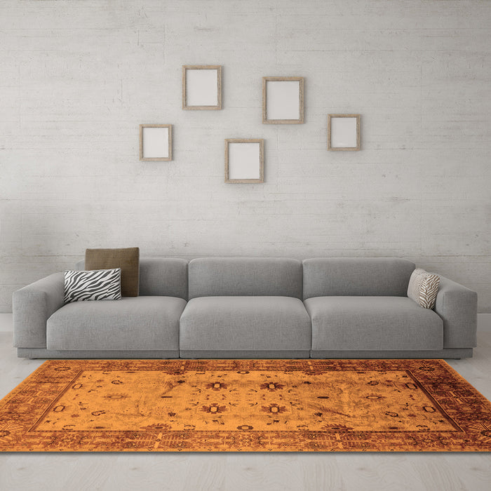 Machine Washable Oriental Orange Industrial Area Rugs in a Living Room, wshurb3033org