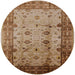 Round Mid-Century Modern Mahogany Brown Oriental Rug, urb3033