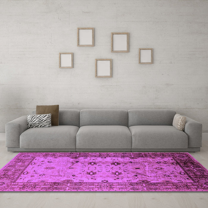 Machine Washable Oriental Purple Industrial Area Rugs in a Living Room, wshurb3033pur
