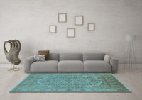 Machine Washable Oriental Light Blue Industrial Rug, wshurb3034lblu