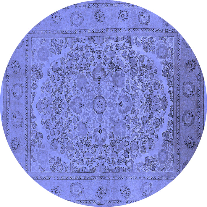 Round Machine Washable Oriental Blue Industrial Rug, wshurb3034blu