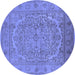 Round Machine Washable Oriental Blue Industrial Rug, wshurb3034blu