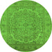 Round Machine Washable Oriental Green Industrial Area Rugs, wshurb3034grn