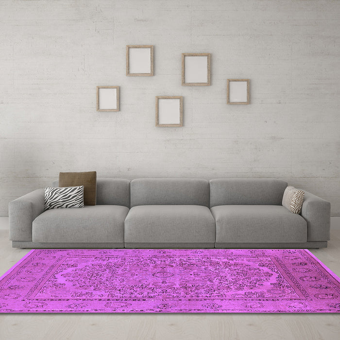 Machine Washable Oriental Purple Industrial Area Rugs in a Living Room, wshurb3034pur