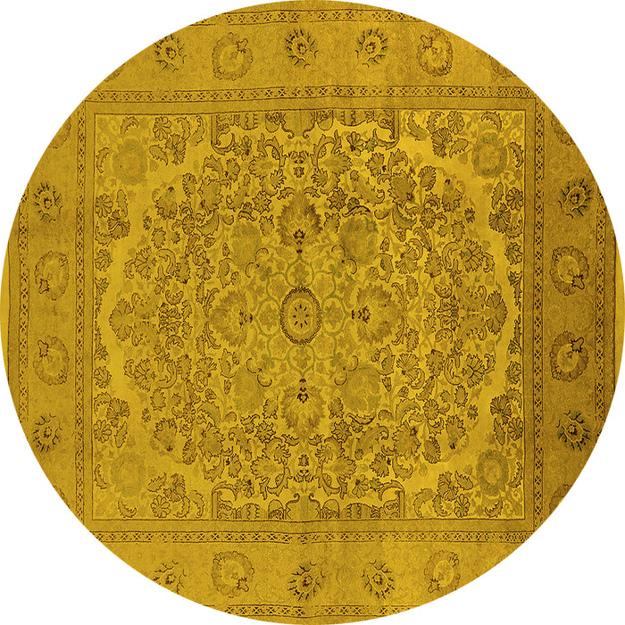 Round Machine Washable Oriental Yellow Industrial Rug, wshurb3034yw