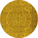 Round Machine Washable Oriental Yellow Industrial Rug, wshurb3034yw