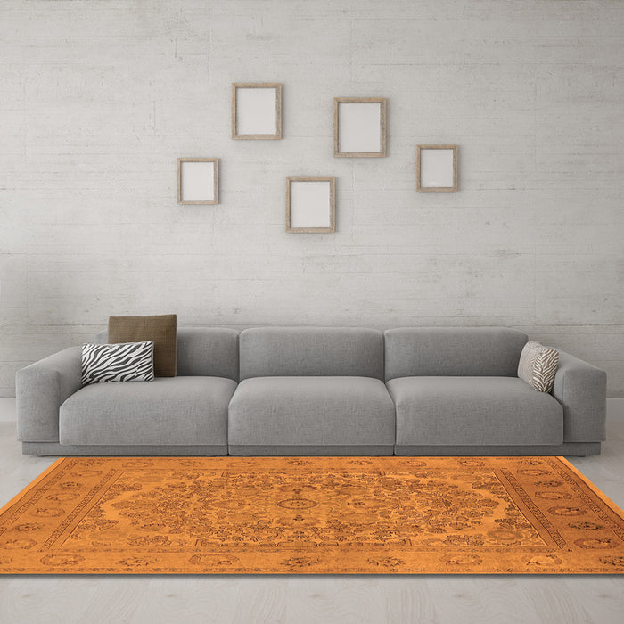 Machine Washable Oriental Orange Industrial Area Rugs in a Living Room, wshurb3034org