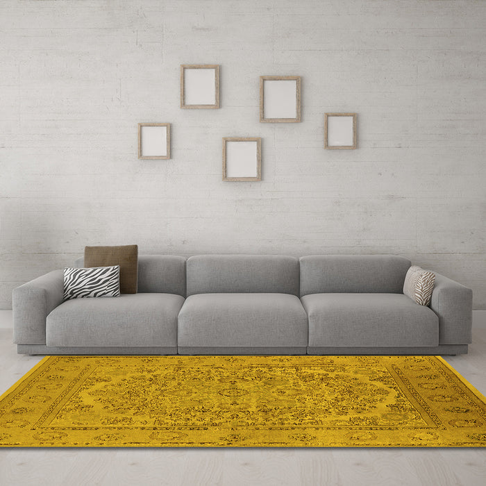 Machine Washable Oriental Yellow Industrial Rug in a Living Room, wshurb3034yw
