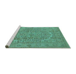 Sideview of Machine Washable Oriental Turquoise Industrial Area Rugs, wshurb3034turq