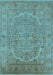 Machine Washable Oriental Light Blue Industrial Rug, wshurb3034lblu