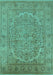 Machine Washable Oriental Turquoise Industrial Area Rugs, wshurb3034turq