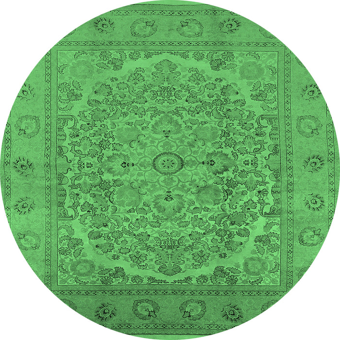 Round Machine Washable Oriental Emerald Green Industrial Area Rugs, wshurb3034emgrn