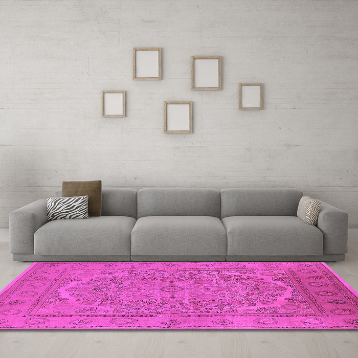 Machine Washable Oriental Pink Industrial Rug in a Living Room, wshurb3034pnk