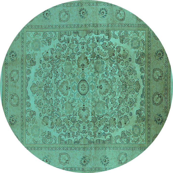 Round Oriental Turquoise Industrial Rug, urb3034turq