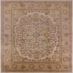 Square Mid-Century Modern Light Brown Oriental Rug, urb3034