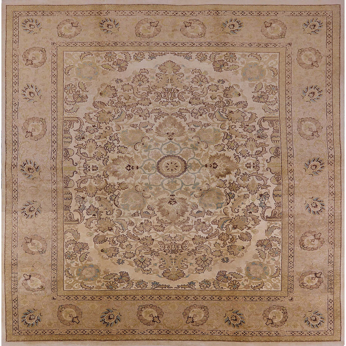 Square Mid-Century Modern Light Brown Oriental Rug, urb3034