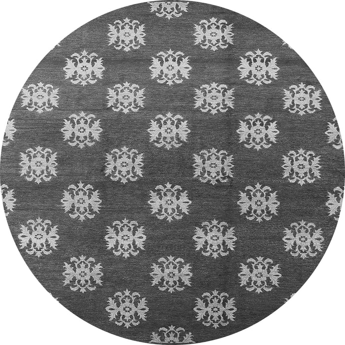 Round Machine Washable Oriental Gray Industrial Rug, wshurb3035gry