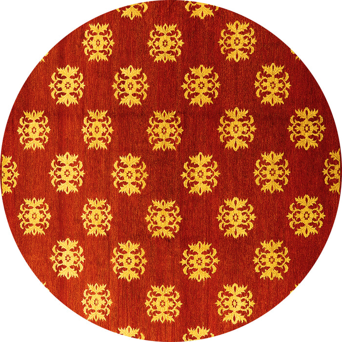 Round Machine Washable Oriental Yellow Industrial Rug, wshurb3035yw