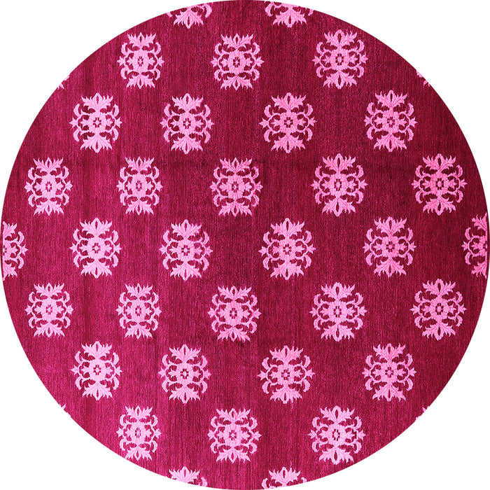 Round Machine Washable Oriental Pink Industrial Rug, wshurb3035pnk