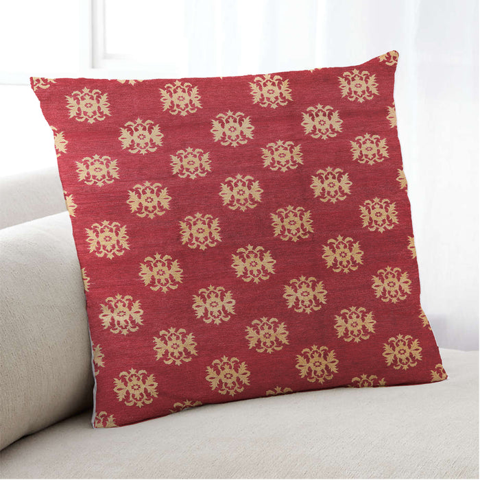Lifestyle Image of Mid-Century Modern Urban Square Red Throw Pillow, 18 inch by 18 inch, pwurb3035