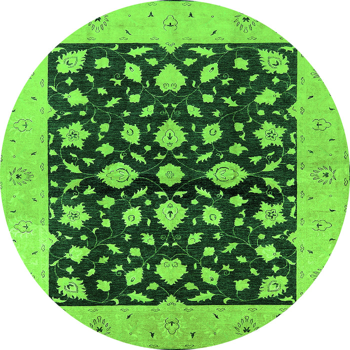 Round Machine Washable Oriental Green Industrial Area Rugs, wshurb3036grn