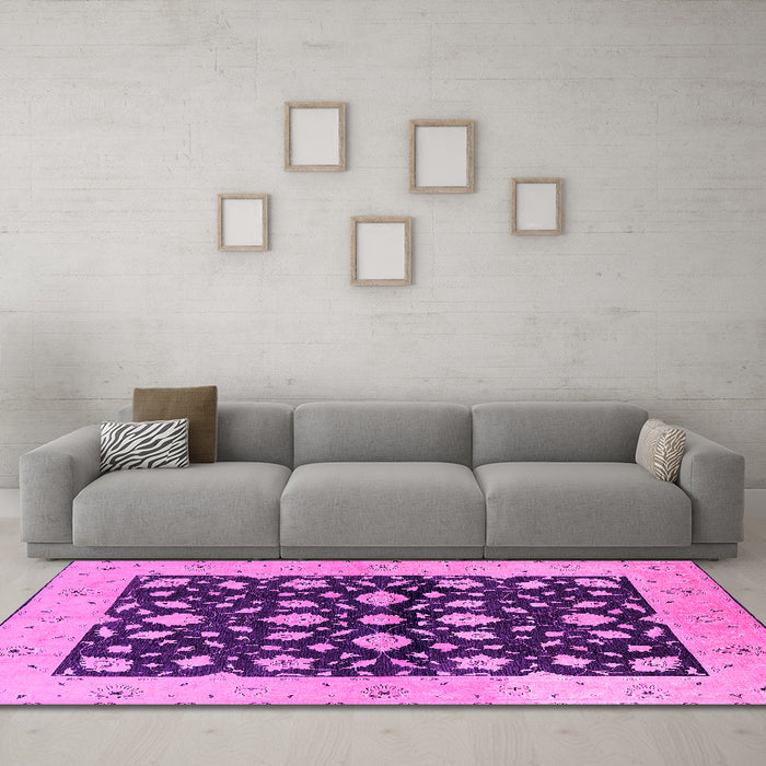 Machine Washable Oriental Pink Industrial Rug in a Living Room, wshurb3036pnk