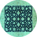 Round Machine Washable Oriental Turquoise Industrial Area Rugs, wshurb3036turq