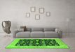 Machine Washable Oriental Green Industrial Area Rugs in a Living Room,, wshurb3036grn